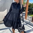 thumbnail image 2 of Vêtements d'Été pour Femmes Mode d'Été Col Rabattu Manches Longues Robe Décontractée Couleur Unie Robe Longue avec Manches Robe d'Été Décontractée, 2 of 9