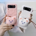 thumbnail image 2 of For Samsung Galaxy Z Flip4/Flip3 5G Phone Case，Shockproof Luxury Warm Plush Bear Case Cover,PC Slim Stand Cover With Lanyard, 2 of 5