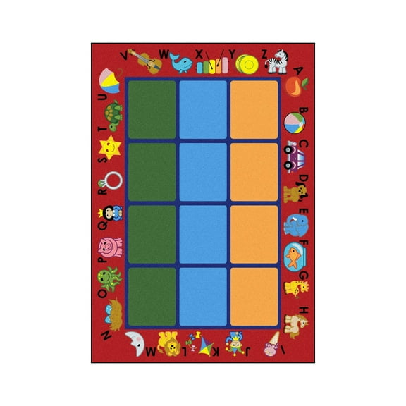 Joy Carpets 1624C-02 Alphabet Phonics Red 5 ft.4 in. x 7 ft.8 in. WearOn Nylon Machine Tufted- Cut Pile Educational Rug