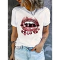 thumbnail image 1 of Camiseta informal de algodón para mujer | Estampado de labios de diamante | Cuello redondo y manga corta | Elástica y lavable a máquina | Ajuste cómodo para todo tipo de clima | Acabado brillante | Di, 1 of 6