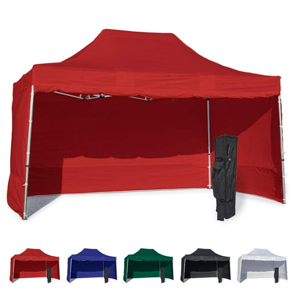 Red 10x15 Instant Canopy Tent and 4 Side Walls - Commercial Grade Aluminum Frame with Water-Resistant Canopy Top and Sidewall - Bag and Stake Kit Included (5 Color Options)