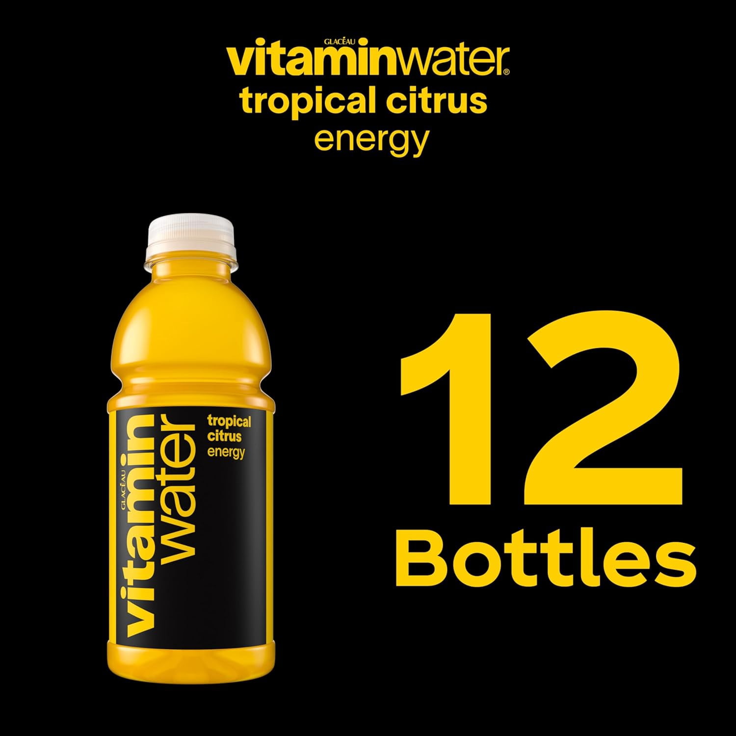 vitaminwater Zero Sugar Energy – Case of 12 (20 oz Bottles) | Tropical Citrus Flavor | Nutrient Enhanced Hydration Drink with Vitamins & Electrolytes | Low-Calorie Energy Boost for Gym, Work & Travel