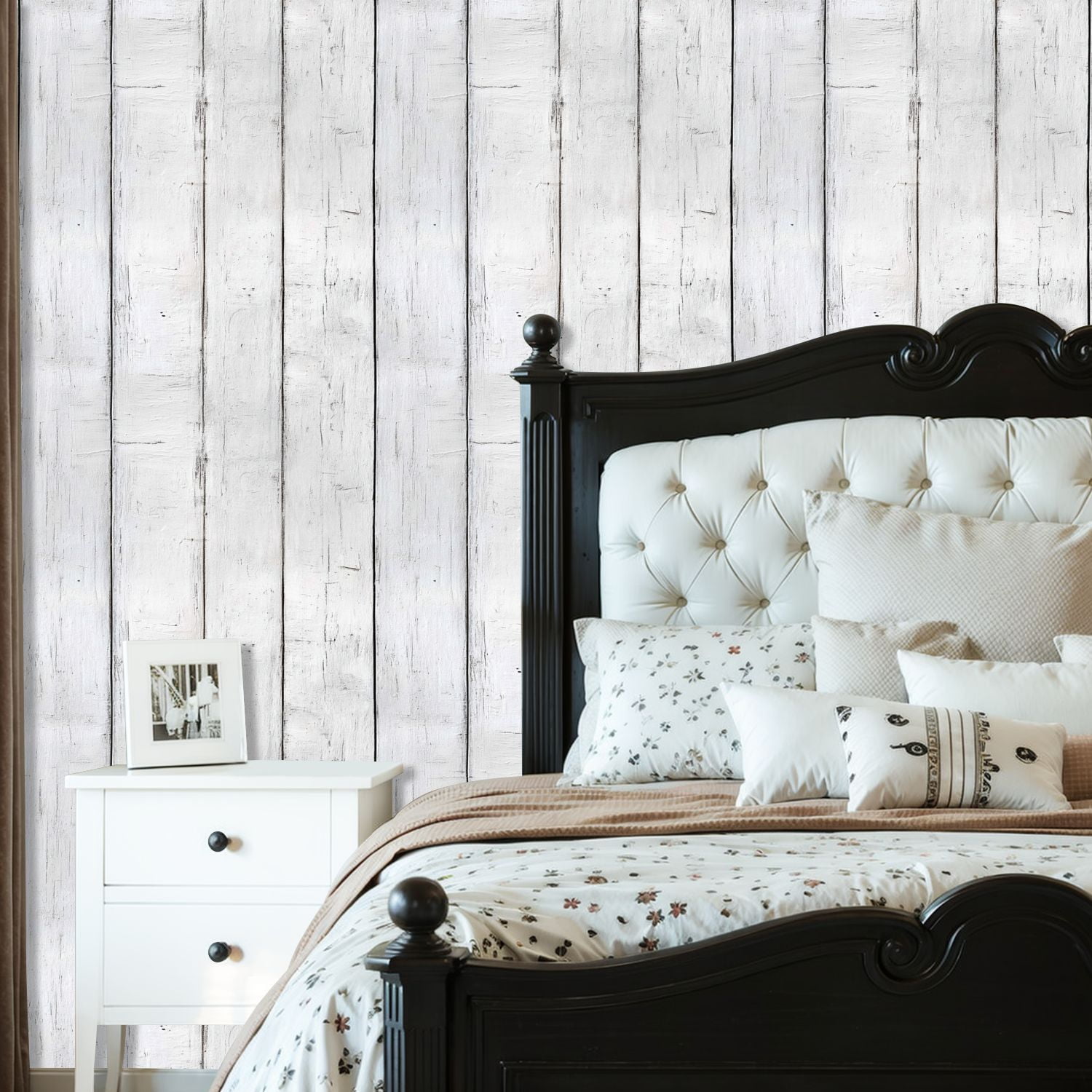 Vintage Peel and Stick Wallpaper White Wooden Plank Texture Distressed Aged Surface Wall Mural 23.6in x 9.8ft Removable Wall Paper Renter Friendly Wallpaper for Nursery Bedroom Cabinets