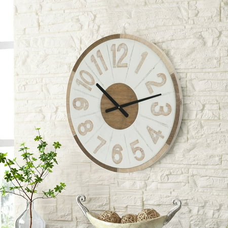 ABBSR Large 24in. Silent Non Ticking Wood Wall Clock,Wall Decor for Living Room,Bedroom, Office