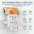 thumbnail image 2 of Wall-Mount Surge Protector - 8 AC Outlets and 4 USB (1 USB-C), Smart Charging, Space-Saving Plug Extender for Home, Office, ETL Listed, 2 of 6