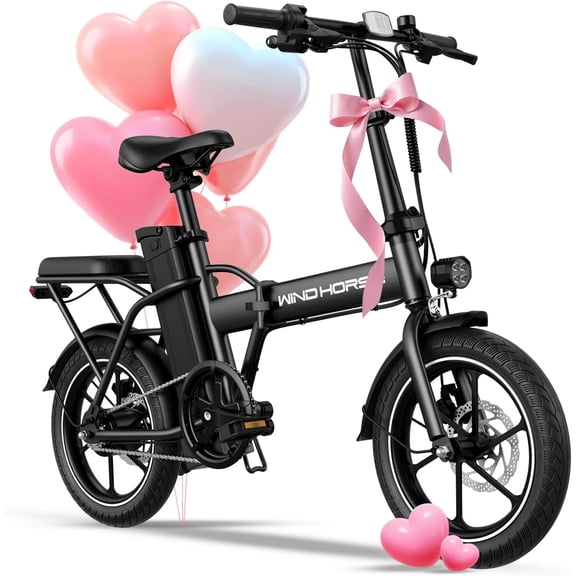 WINDHORSE 16" Foldable Electric Bike for Adults, Peak 630W 20mph, 36V Removable Battery 20-35mile Range, Commuter Electric Bicycle with Dual Seat