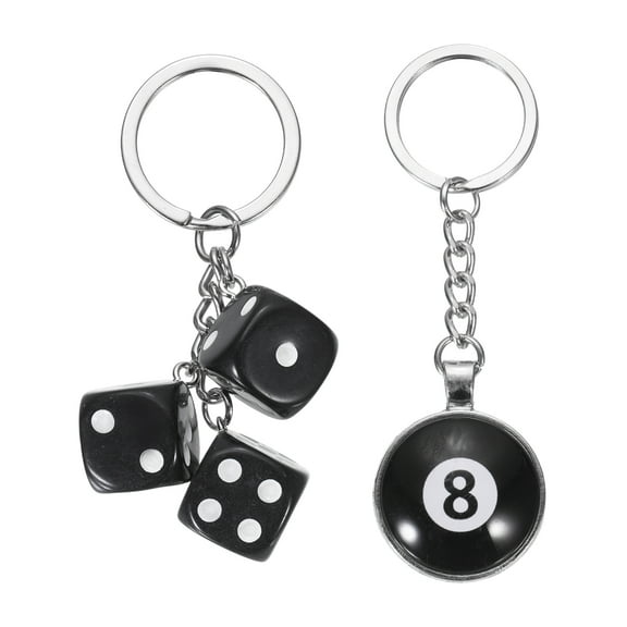 Uxcell 8 Ball Keychain, Lucky 8 Pool Balls with Dice Keychain Creative Keyring Charm Pendant for Bag, Wallet, Purse, Car, Cellphone Accessories, Style 3, Black/Black
