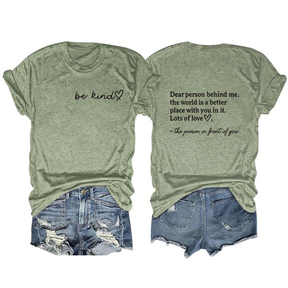 Baqcunre T Shirts For Women Double Printing Women Letter Print Summer Casual Short Sleeve Tees Tops Womens Tops Womens Blouses Army Green L