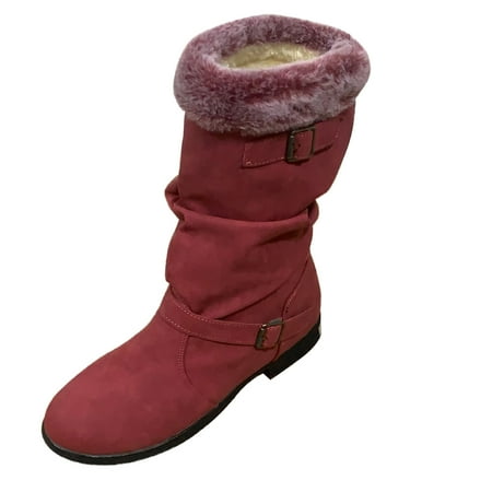 

Puntoco Women S Winter Boots Clearance Women S Winter Warm Middle Ankle Boots Low Heels Shoes Red