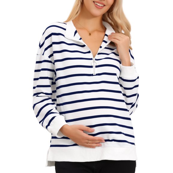 DARING DIVA Women's Maternity Mock Neck Long Sleeve Half Zip Sweatshirt S Blue
