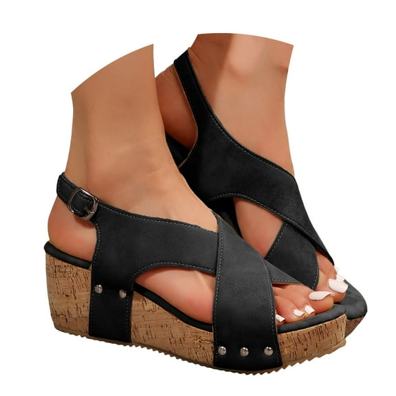 Womens Platform Wedge Sandals Fashion Casual Leather Cross Band High Heel Dress Sandals for Women 2025