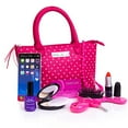 thumbnail image 1 of PixieCrush Pretend Play Kid Purse Set for Girls with Handbag, Pretend Smart Phone, Keys with Remote, Pretend Makeup, Lipstick - Interactive & Educational Toy (Pink Polka dot), 1 of 5