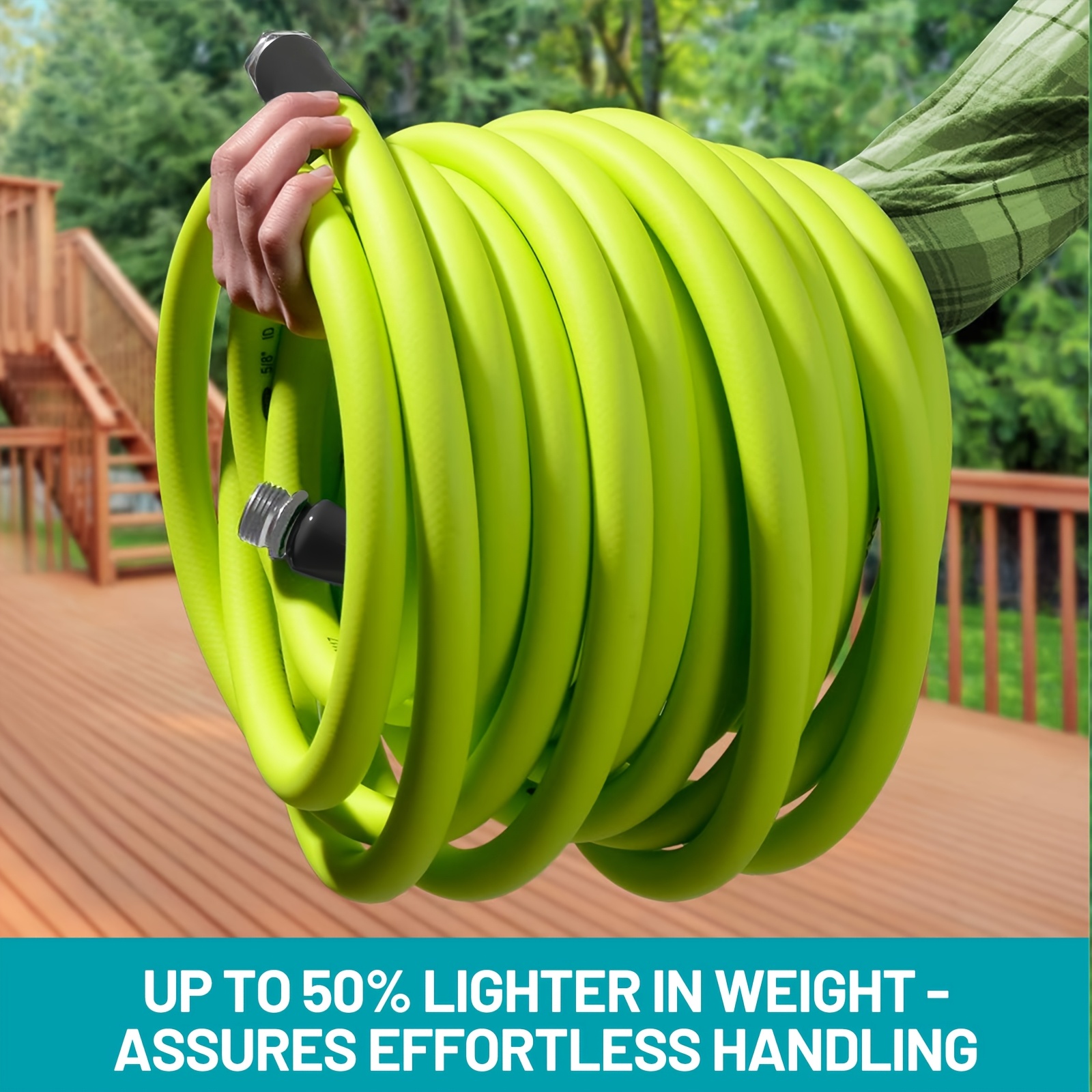 LOVFEN Heavy Duty Garden Hose - 5/8 Inch Swivel Fitting, 600 PSI Burst, Quick Connect US Threads (25/50/75/100/150ft)