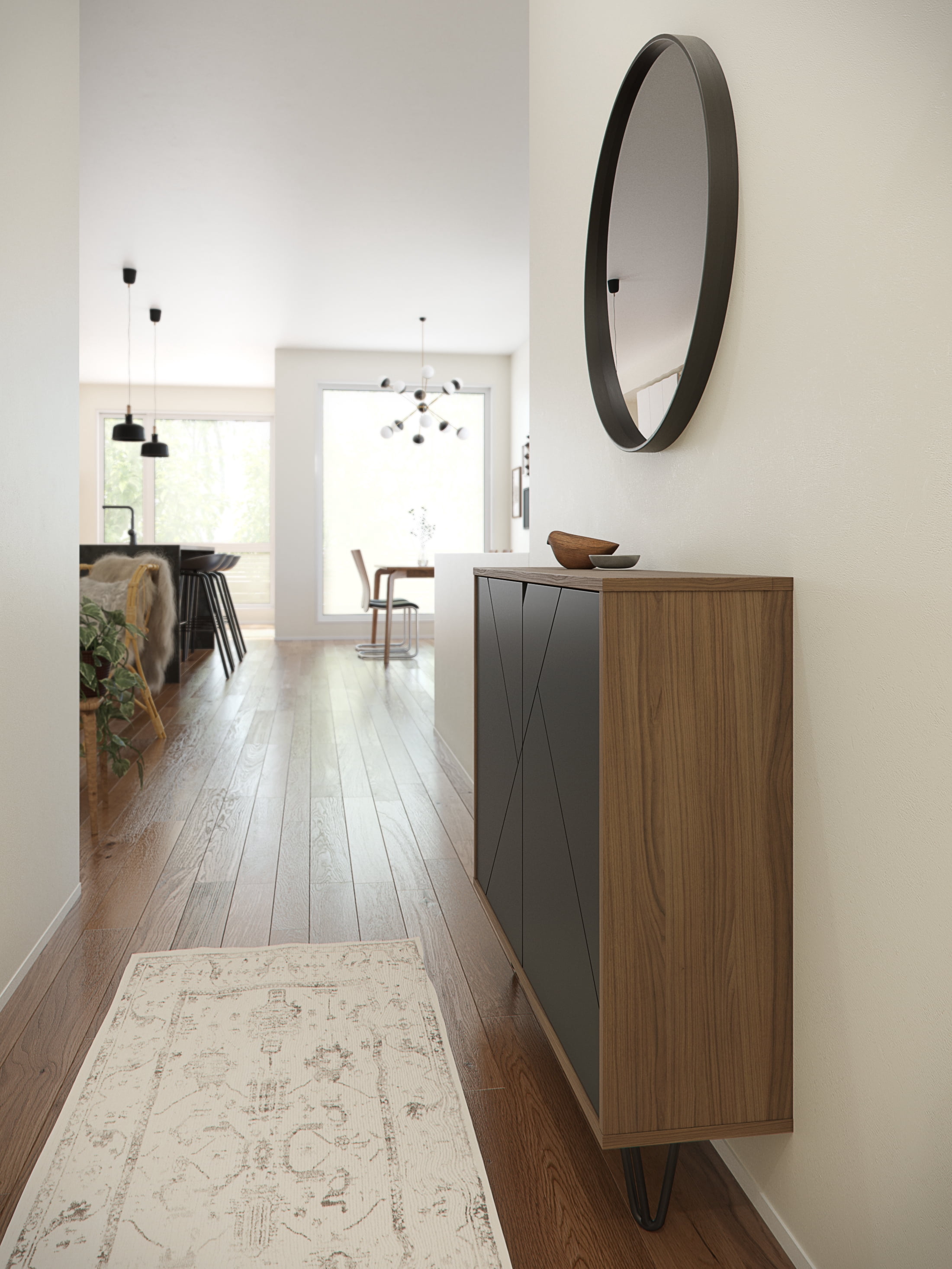 Nexera Slim Modern Wood Accent Cabinet with 2 Doors, Nutmeg & Charcoal Gray
