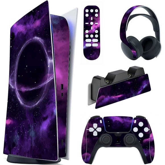 TRAHOO-PlayVital Purple Deep Space Full Set Skin Decal for ps5 Console Digital Edition, Sticker Vinyl Decal Cover for ps5 Controller & Charging Station & Headset & Media Remote