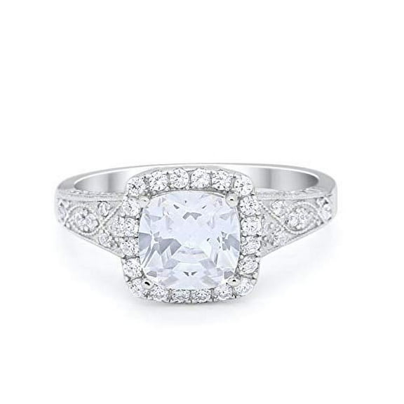 Halo Cushion Bridal Ring Round CZ 925 Sterling Silver Size 5