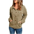thumbnail image 2 of QUNYINEY Green Womens Jacket Corduroy Solid Casual Button Lightweight Jacket Long Sleeve Short Slim Multiple Pockets Lapel Collar Hoodless Jacket, 2 of 9