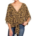 thumbnail image 3 of Defitshape Women's Short Sleeve Tops Summer Shirts Casual Blouse Tshirt Print Tie Knot Boho Swing Flowy Bohemian Cotton Loose V Neck Leopard X-Large, 3 of 5