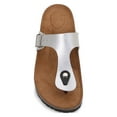 thumbnail image 4 of Women Soft Cork Footbed PU Leather Hook and Loop T Strap Flip Flops (PU Silver / 8 ), 4 of 4