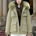 thumbnail image 4 of Roncen Short Puffer Cotton Winter Coats for Women - Plush Lined Thickened Warm Parka with Oversized Fur Collar - Drop Shoulder Long Sleeve Outerwear for Autumn and Winter, 4 of 5