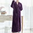 thumbnail image 3 of Homgro Women's Winter Long Plush Robe Ladies Full Length Soft Qulited Fuzzy Fleece Bathrobe Warm Thermal Long Sleeve V Neck Full Zip Up Zipper Comfy Bath Maternity Housecoat Pocket Purple Large, 3 of 5