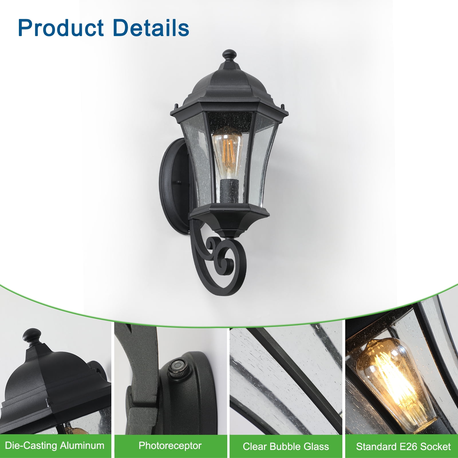 Yesurprise 2Pcs Outdoor Wall Lights, Patio Waterproof Lanterns, Retro Wall Mounted Lamps, Exterior Wall Metal Light Fixture with Glass Shade for Porch Garden Yard
