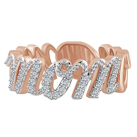 0.2 Carat (cttw) Round Shape White Natural Diamond Mom Ring 10k Solid Rose Gold