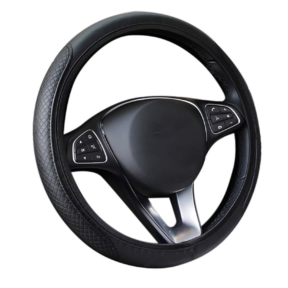 MELIVO Microfiber Leather Auto Car Steering Wheel Cover, Universal Fit 15 Inch Anti-Slip Wheel Protector (Black)