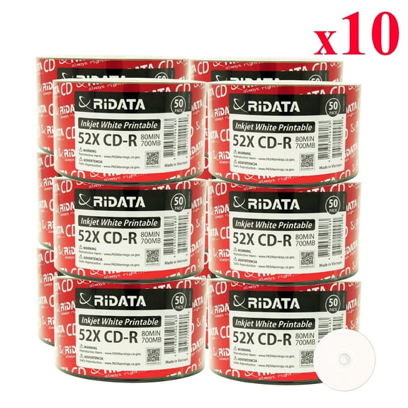 6000 Pack Ridata CD-R 52X 700MB 80Min White Inkjet Hub Printable Blank Media Recordable Disc