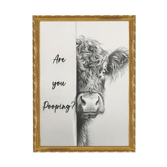 WFSposter Black and White Framed Canvas Print Bathroom Decor Wall Art Highland Cow Bathroom Wall Art,12x16In