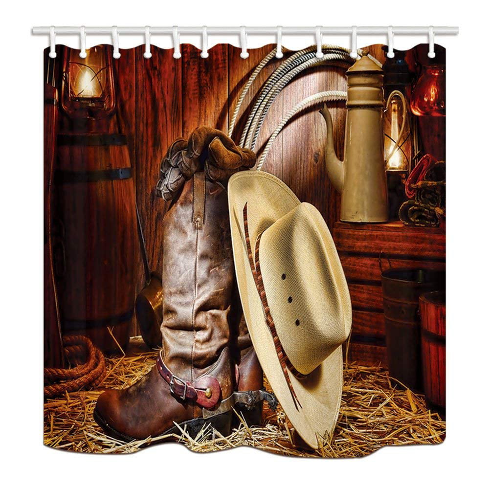 WOPOP Westard A Of Boots And A Cowboy Hat Polyester Fabric Bathroom Shower 66x72 inches -