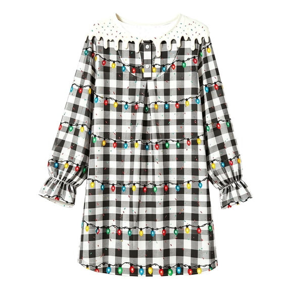 Elegyee Girls Christmas Nightgown Long Sleeve Plaid Sleep Dress Loungewear(3-14 Years)