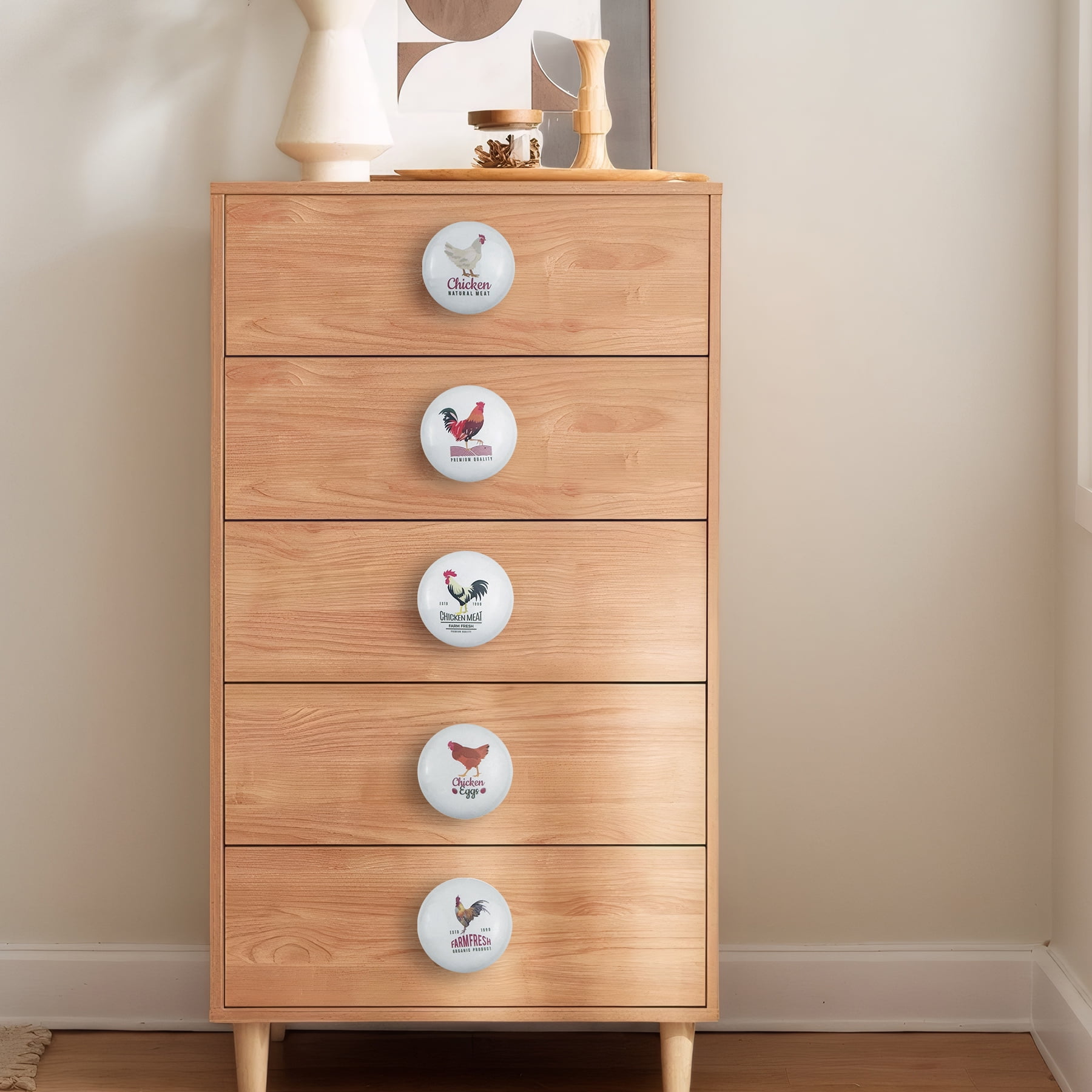 Jamjam 1.5" Set of 8 Farmhouse Rustic Cabinet Door Ceramic Knobs Chicken Farm Animal Kitchen Dresser Drawer Pulls and Knobs