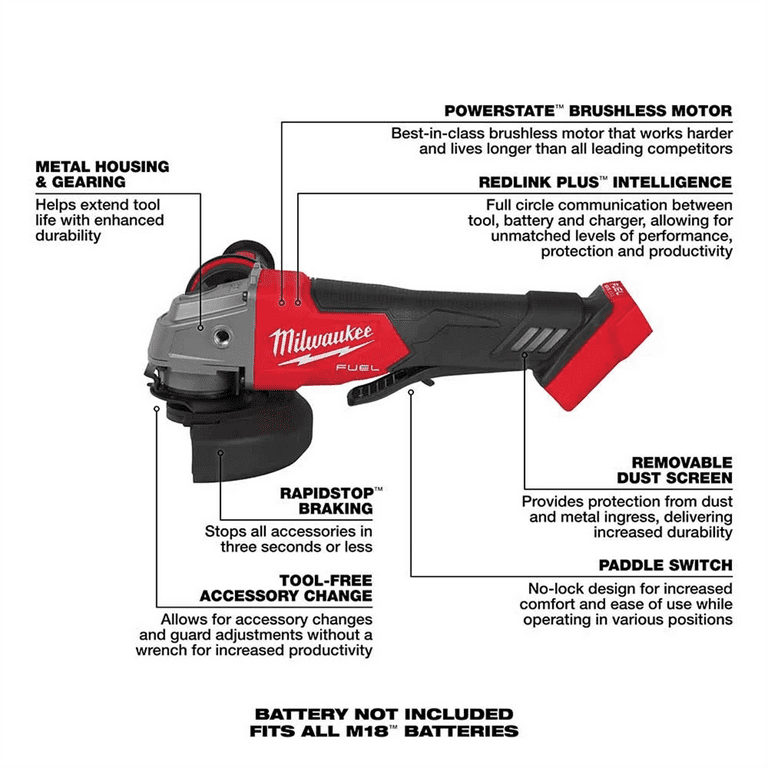M18 FUEL 18-Volt Lithium-Ion Brushless Cordless 4-1/2 in./5 in. Grinder with Paddle Switch with M18 5.0Ah Battery M18 FUEL 18-Volt Lithium-Ion Brushless Cordless 4-1/2 in./5 in. Grinder with Paddle Switch with M18 5.0Ah Battery