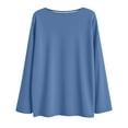 thumbnail image 4 of Lenpel Women's Tops Trendy Bell Long Sleeve Boat Neck Solid Color T Shirts Loose Tunic Blouse Soft Casual Tees(Blue,Small), 4 of 7