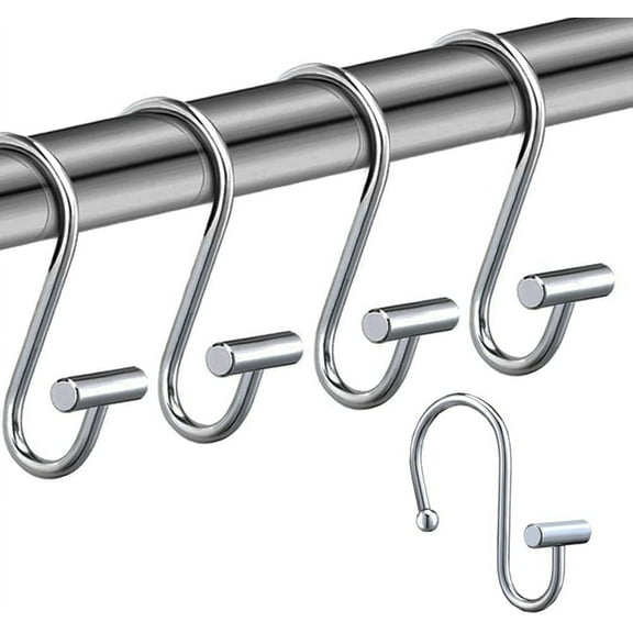 Shower Curtain Hooks,Set of 12 Rust Resistant Metal Shower Curtain Rings for Bathroom,T-Bar Decorative Hooks Hangers for Shower Rod (Chrome)