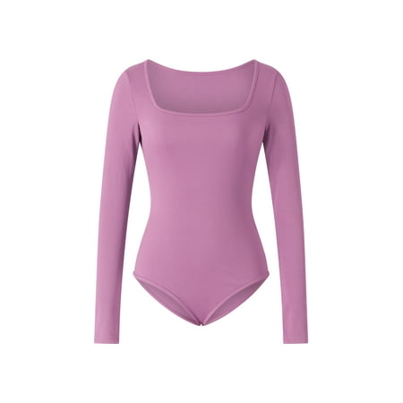 

Liacowi Women Long Sleeve Bodycon Romper Casual Square Neck Short Jumpsuit Solid Color One Piece Playsuits Bodysuits