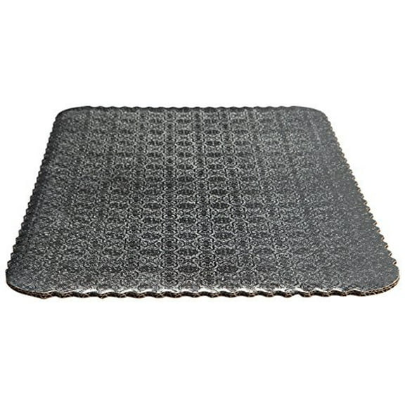 W PACKAGING WPSD4350 1/2 Sheet 18.375x13 Silver Double Wall Scalloped Edge Cake Pad, Corrugated with Coated Embossed Foil Paper Pack of 50