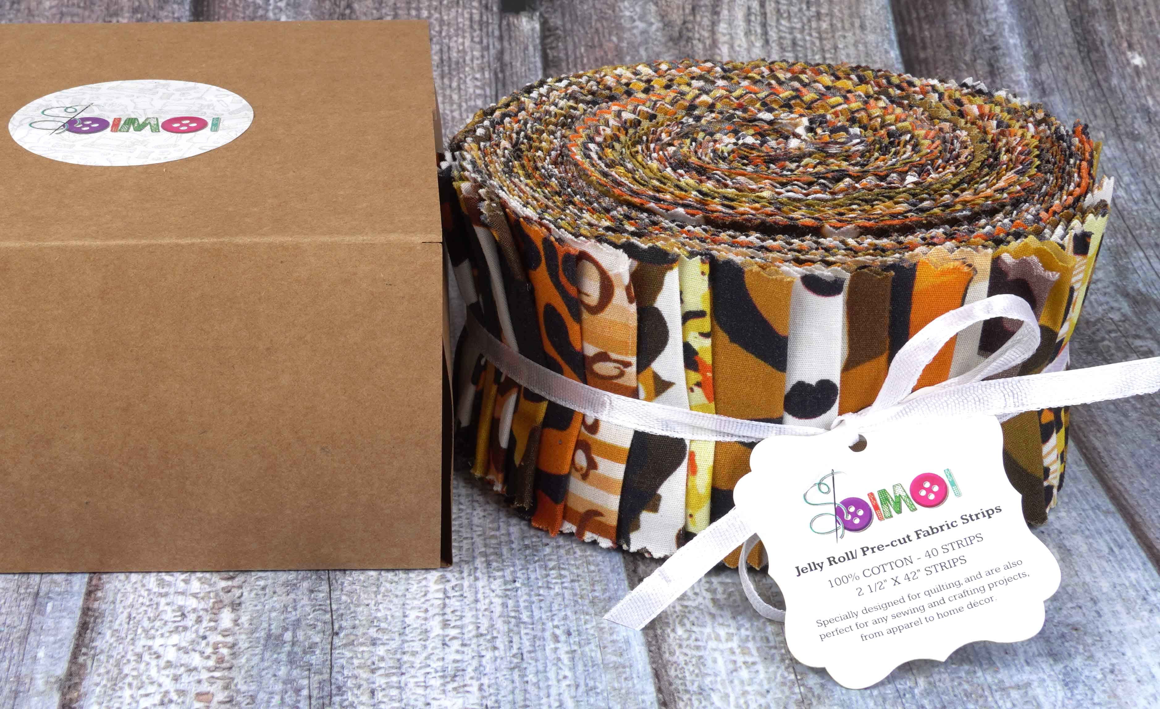 Soimoi 40Pcs Floral Artistic Print Cotton Precut Fabrics For Quilting Craft Strips 2.5x42inches Jelly Roll - Brown