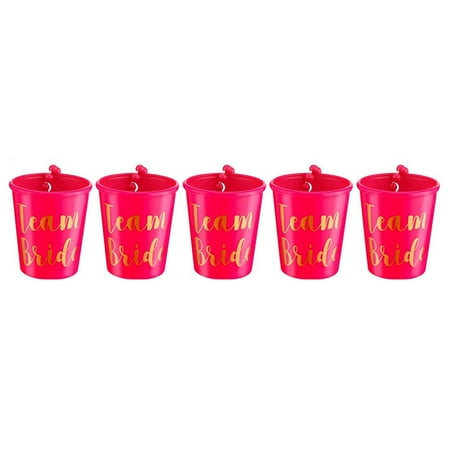 

5 Pcs Team Bride to Be Cup Plastic Shot Glasses Necklace Beads Drinking Cups for Wedding Bridal Shower( Red)