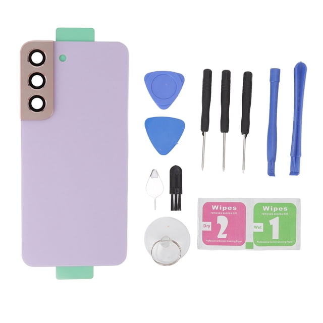 Cubierta de vidrio para la parte posterior del teléfono, lente de cámara preinstalada con kit de herramientas de reparación para Samsung Galaxy S22 S901U S901F morado