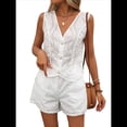 thumbnail image 3 of Conjunto de 2 Piezas con Bordado Floral y Ojales para Mujer, Pantalones Cortos de Verano, Chaleco Abotonado, Elegante e Informal para Vacaciones. L, 3 of 9