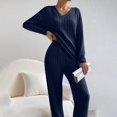 thumbnail image 6 of Diufon Women's Oversized Pajama Set 2 Piece Knitted Long Sleeve V Neck Tops and Wide Leg Pants Sleepwear Outfit, 6 of 7