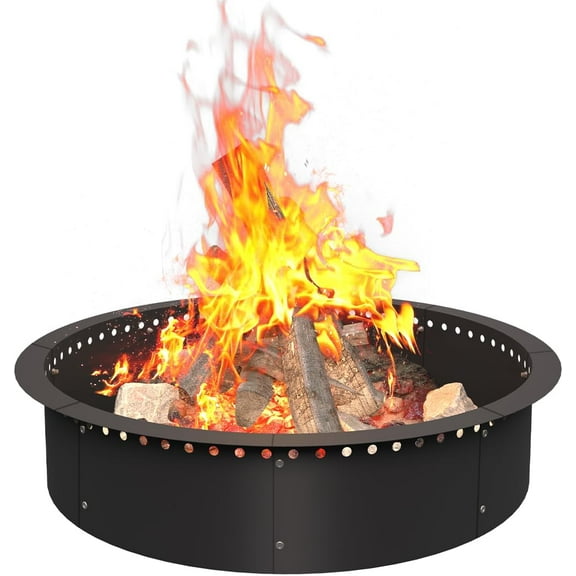 36 Inch Smokeless Fire Pit Insert Outdoor, Heavy Duty Metal Steel DIY Firepit Rim Liner Round Campfire s for Outside Wood Burning Above or In-Ground, Black
