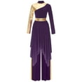 thumbnail image 2 of iiniim Women's Praise Dance Outfit Color Block Worship Dress with Pants Liturgical Dancewear Purple L, 2 of 7