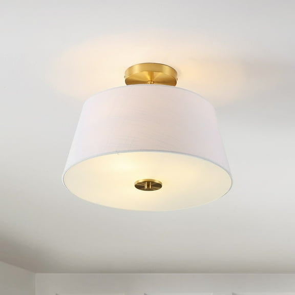 JONATHAN Y Isabella 15" 3-Light Modern Midcentury Iron LED Semi Flush Mount, Brass Gold/White, JYL9922A