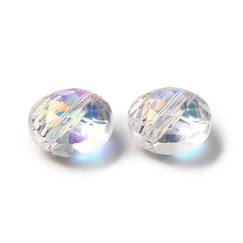Glass K9 Glass Imitation Austrian Crystal Beads Faceted Flat Round Clear AB 10x6mm Hole: 1.5mm