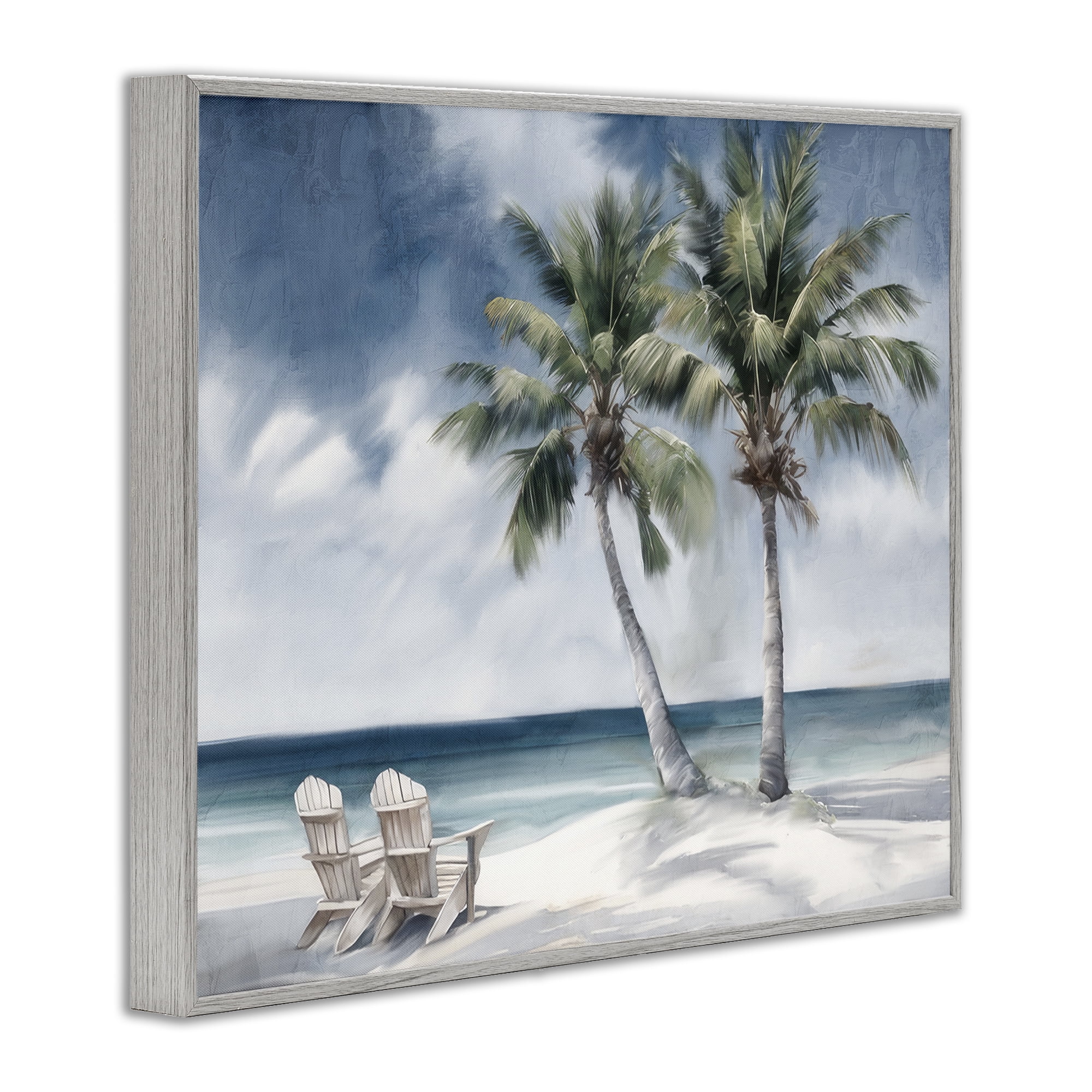 Stupell Industries Peaceful Tropical Landscape Coastal Painting Gray Framed Art Print Wall Art, 14 x 11