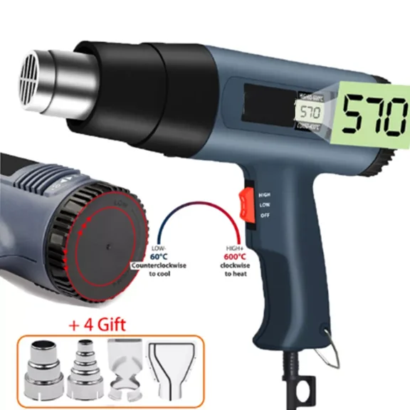 2500W Heat Gun Hot Air Gun Adjustable Temperature LCD Display Nozzles Power Tool