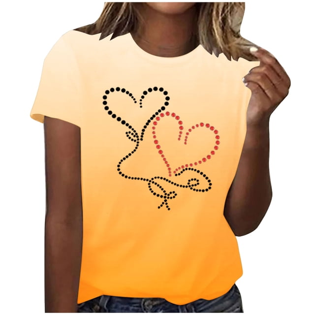 FAIWAD Hauts de la Saint-Valentin pour Femmes Manches Courtes T-Shirts Imprimé Cœur Été 2024 Tops de Sortie